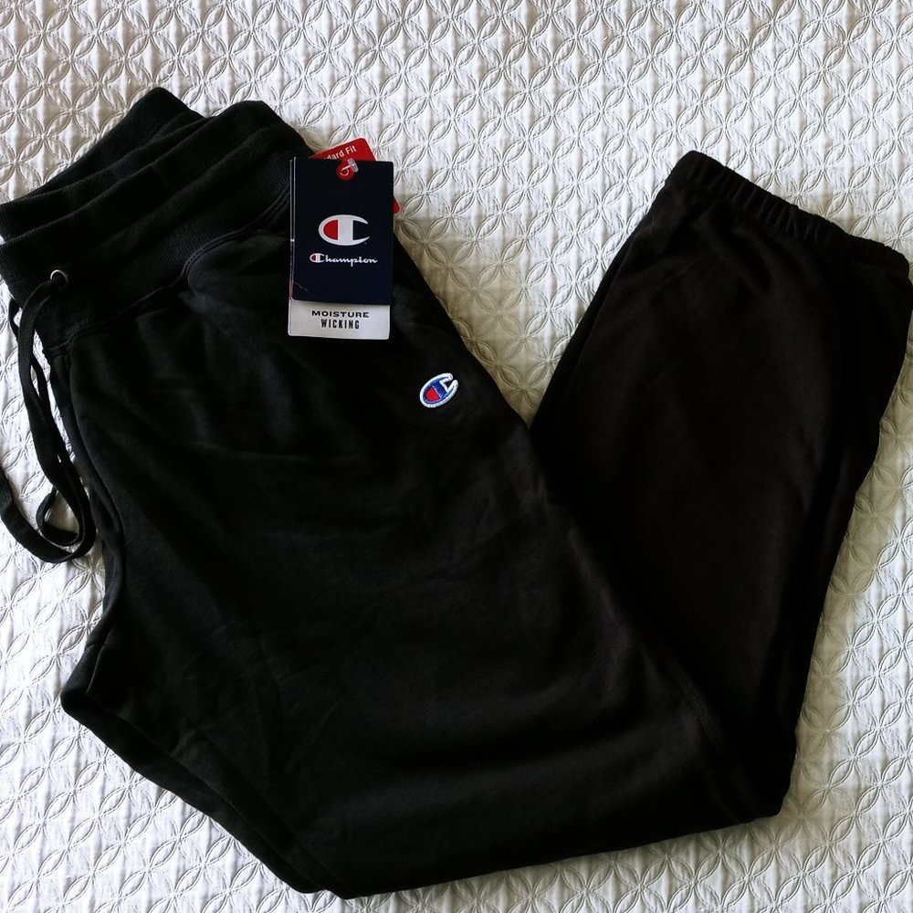 CHAMPION NWT JOGGER Casual Lounge Pants Sz Small Black w/ pockets & Cinching Tie